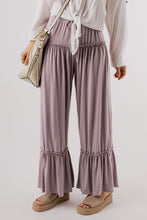 Load image into Gallery viewer, Black Frilled Drawstring High Waist Wide Leg Pants
