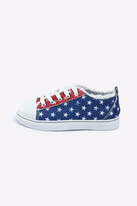 Multicolor American Flag Stars Printed Frayed Detail Lace-up Sneaker Shoes