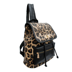 Backpack Leopard and Black Flap Bag Set for Women