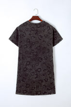 Load image into Gallery viewer, Gray Vintage Washed Leopard T-Shirt Dress with Pockets
