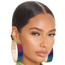 Load image into Gallery viewer, Rainbow Rhinestone Wide Metal Hoops
