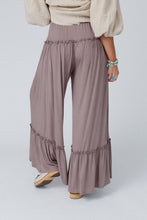 Load image into Gallery viewer, Black Frilled Drawstring High Waist Wide Leg Pants
