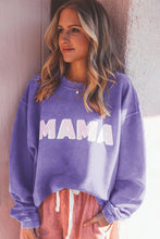 Load image into Gallery viewer, Purple MAMA Ribbed Crew Neck Pullover Sweatshirt
