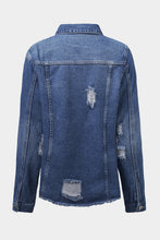 Load image into Gallery viewer, Blue Lapel Distressed Raw Hem Buttons Denim Jacket
