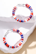 Load image into Gallery viewer, Fiery Red Patriotic Multicolored Bead Hoop Earrings
