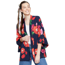 Load image into Gallery viewer, Navy Pink Flower Kimono
