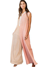 Load image into Gallery viewer, Orange Stripe Oversized Buttoned Front Sleeveless Wide Leg Jumpsuit
