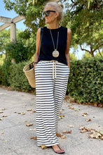 Load image into Gallery viewer, White Drawstring Striped Wide Leg Pants
