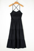 Load image into Gallery viewer, Black Crossover Backless Bodice Tiered Maxi Dress
