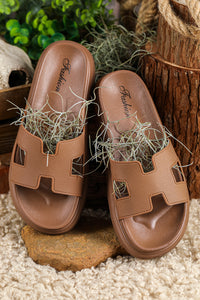 Beige Cutout Design Open Toe Platform Slippers (Run Small, Size Up)