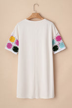 Load image into Gallery viewer, White Floral Crochet Splicing Sleeve T Shirt Dress
