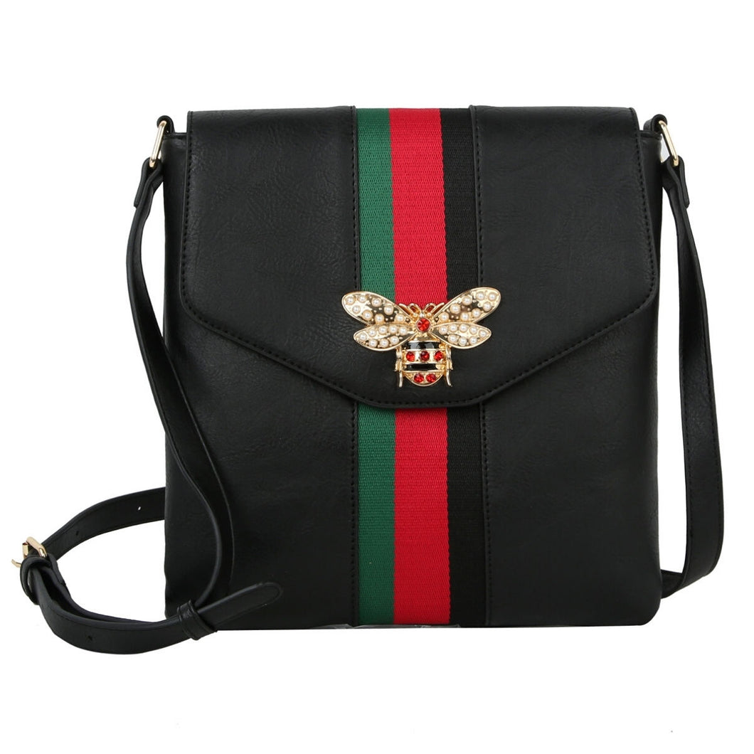 Crossbody Black Striped Bee Flap Bag