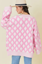 Load image into Gallery viewer, Pink Rhombus Pattern Knit Open Front Pocketed Cardigans
