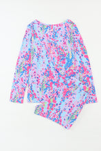 Load image into Gallery viewer, Purple Floral Long Sleeve Top and Drawstring Shorts Set
