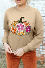 Load image into Gallery viewer, Khaki Halloween Floral Pumpkin Graphic Drop Shoulder Sweatshirt
