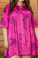 Load image into Gallery viewer, Rose Cheetah Print Half Sleeve Buttoned Plus Size Mini Dress
