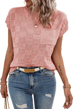 Load image into Gallery viewer, Dusty Pink Lattice Textured Knit Short Sleeve Sweater
