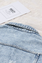 Load image into Gallery viewer, Blue Lapel Distressed Raw Hem Buttons Denim Jacket
