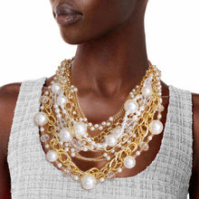 Load image into Gallery viewer, Chunky Gold Chain Cream Pearl Layered Necklace
