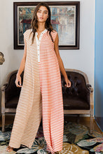 Load image into Gallery viewer, Orange Stripe Oversized Buttoned Front Sleeveless Wide Leg Jumpsuit
