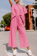 Load image into Gallery viewer, Strawberry Pink Textured Loose Fit T Shirt and Drawstring Pants Set
