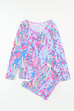 Load image into Gallery viewer, Purple Floral Long Sleeve Top and Drawstring Shorts Set
