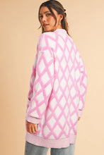 Load image into Gallery viewer, Pink Rhombus Pattern Knit Open Front Pocketed Cardigans
