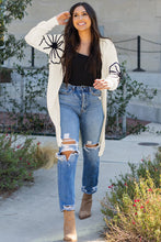 Load image into Gallery viewer, Beige Flower Embroidered Drop Shoulder Open Front Duster Cardigan
