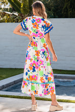 Load image into Gallery viewer, Pink Ricrac Trim Flutter Sleeve Buttoned Floral Maxi Dress
