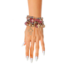 Load image into Gallery viewer, Pink Glass Bead Cross Bracelets
