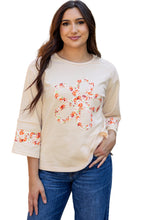 Load image into Gallery viewer, Beige Flower Patch Graphic Exposed Seam Wide Sleeve Top
