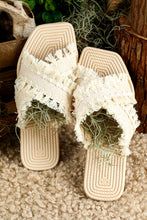 Load image into Gallery viewer, Beige Tassel Woven Crossed Straps Flat Slippers
