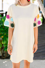 Load image into Gallery viewer, White Floral Crochet Splicing Sleeve T Shirt Dress
