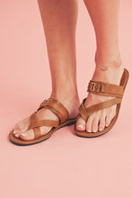 Load image into Gallery viewer, Chestnut Cross Toe Metal Buckle Leathered Flat Slippers
