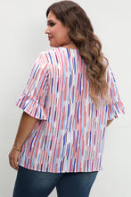 Load image into Gallery viewer, White Stripe Ruffled Short Sleeve Plus Size Blouse
