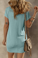 Load image into Gallery viewer, Blue Striped Ribbed Knit T-shirt Shift Dress
