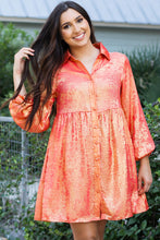 Load image into Gallery viewer, Apricot Metallic Sheen Puff Sleeve Button Up Mini Shirt Dress
