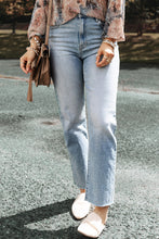 Load image into Gallery viewer, Light Blue Acid Wash Raw Edge Straight Jeans
