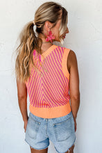 Load image into Gallery viewer, Strawberry Pink Contrast Chevron Knit V Neck Sweater Vest
