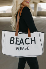 Load image into Gallery viewer, White BEACH PLEASE Print Large Canvas Tote Bag

