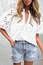 Load image into Gallery viewer, White Flower Embroidered Hollow-out Puff Sleeve Blouse
