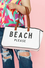 Load image into Gallery viewer, White BEACH PLEASE Print Large Canvas Tote Bag
