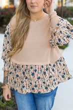 Load image into Gallery viewer, Beige Faux Two Piece Knit Patchwork Floral Print Plus Size Top
