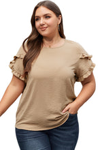 Load image into Gallery viewer, Light French Beige Ruffled Short Sleeve Plus Size Top
