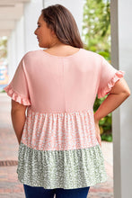 Load image into Gallery viewer, Pink Ruffled Short Sleeve Leopard Splicing Flowy Plus Size Top
