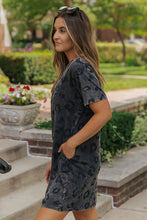 Load image into Gallery viewer, Gray Vintage Washed Leopard T-Shirt Dress with Pockets
