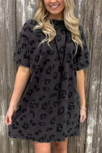 Load image into Gallery viewer, Gray Vintage Washed Leopard T-Shirt Dress with Pockets
