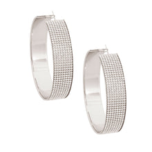 Load image into Gallery viewer, Silver Rhinestone Wide Metal Hoops
