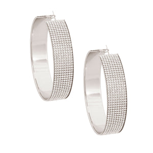 Silver Rhinestone Wide Metal Hoops