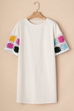 Load image into Gallery viewer, White Floral Crochet Splicing Sleeve T Shirt Dress
